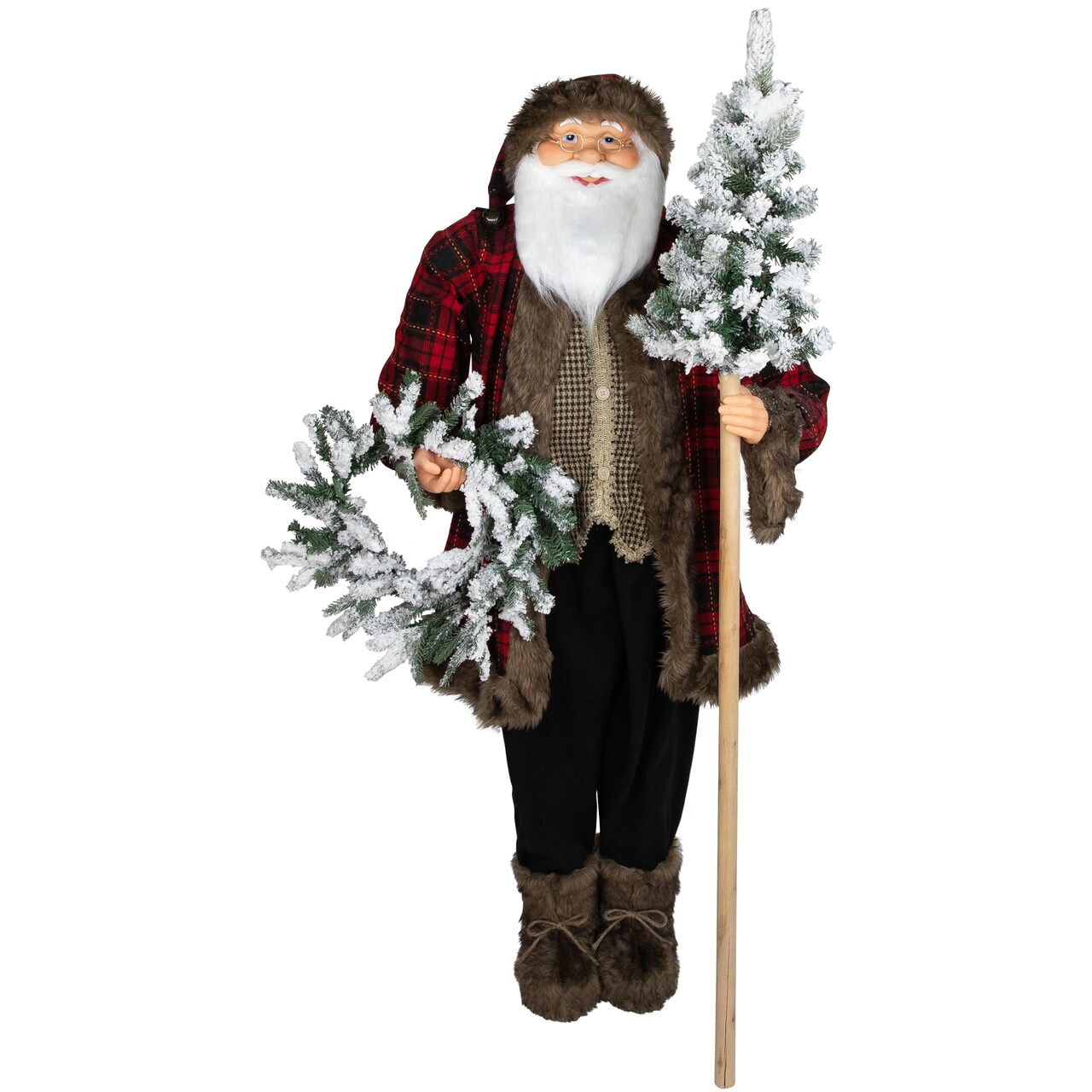 Northlight 60" Santa Claus with Flocked Alpine Tree and Wreath Commercial Christmas Figure
